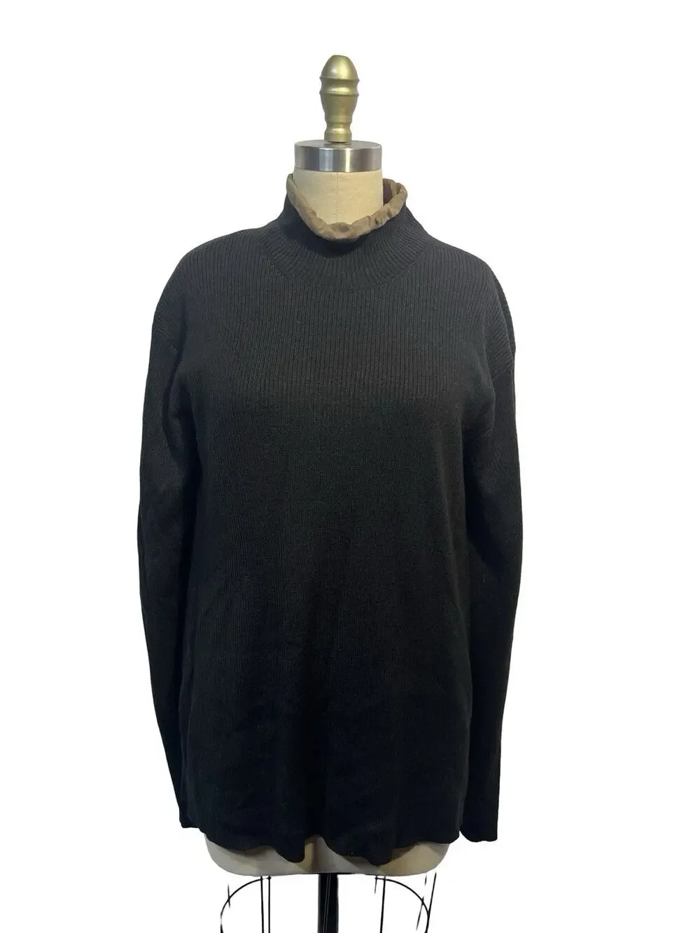 Armani Exchange Lined Sweater Mens Large Black Ribbed Wool Blend Mock Neck NWT